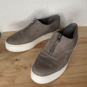 Vince Leather Zip Front Slip On Platform Sneaker Women Size 8.5M Gray